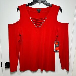 BOLD elements Red Long Sleeve Cut-Out Embellished Blouse